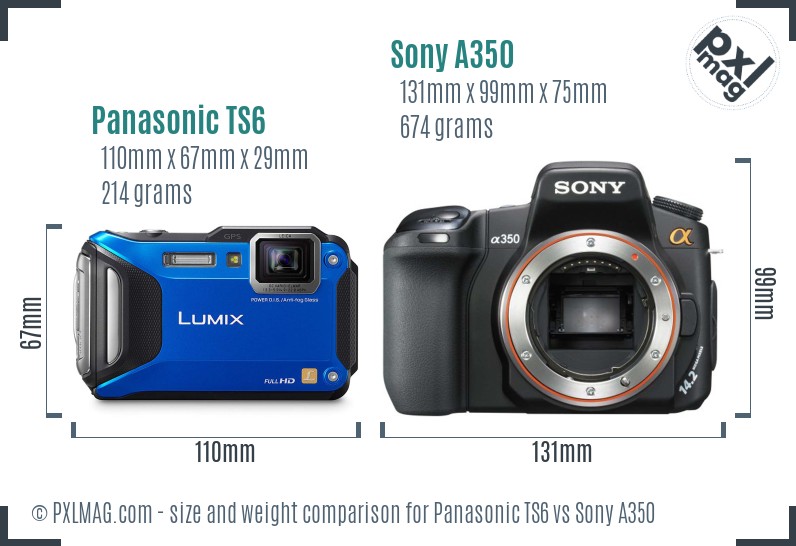 Panasonic TS6 vs Sony A350 size comparison