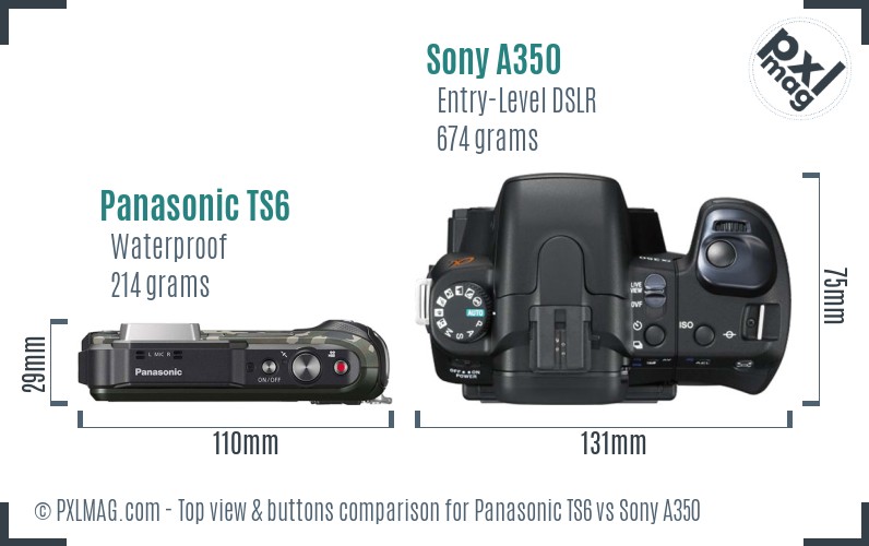 Panasonic TS6 vs Sony A350 top view buttons comparison