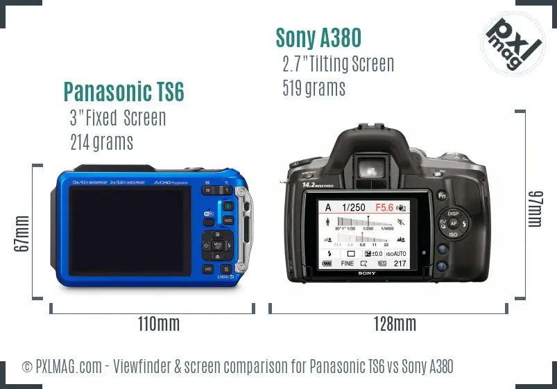 Panasonic TS6 vs Sony A380 Screen and Viewfinder comparison