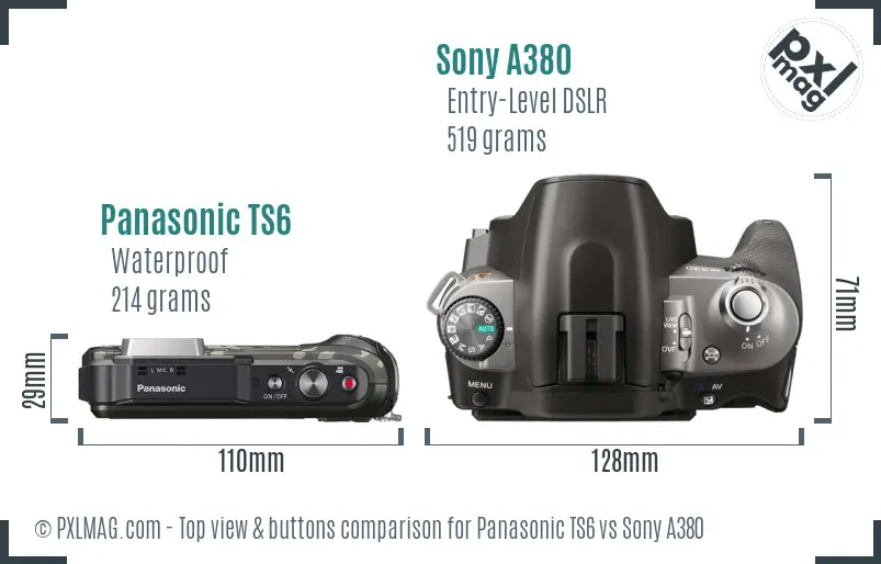 Panasonic TS6 vs Sony A380 top view buttons comparison