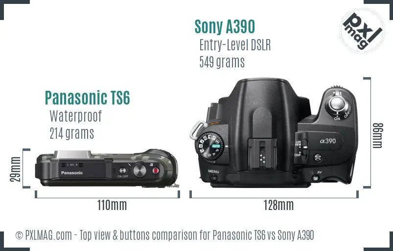 Panasonic TS6 vs Sony A390 top view buttons comparison Panasonic TS6 vs Sony A390 top view buttons comparison
