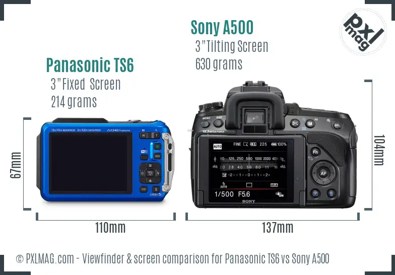 Panasonic TS6 vs Sony A500 Screen and Viewfinder comparison