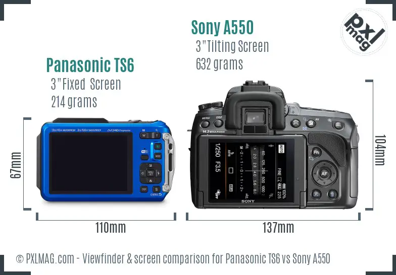 Panasonic TS6 vs Sony A550 Screen and Viewfinder comparison