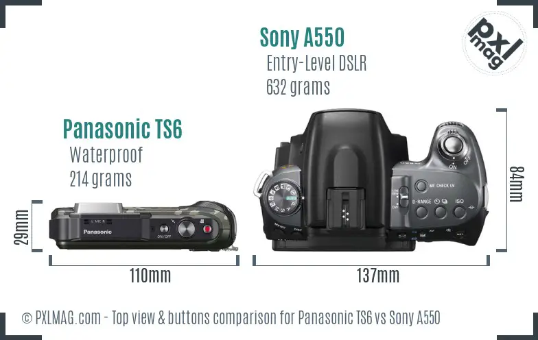 Panasonic TS6 vs Sony A550 top view buttons comparison