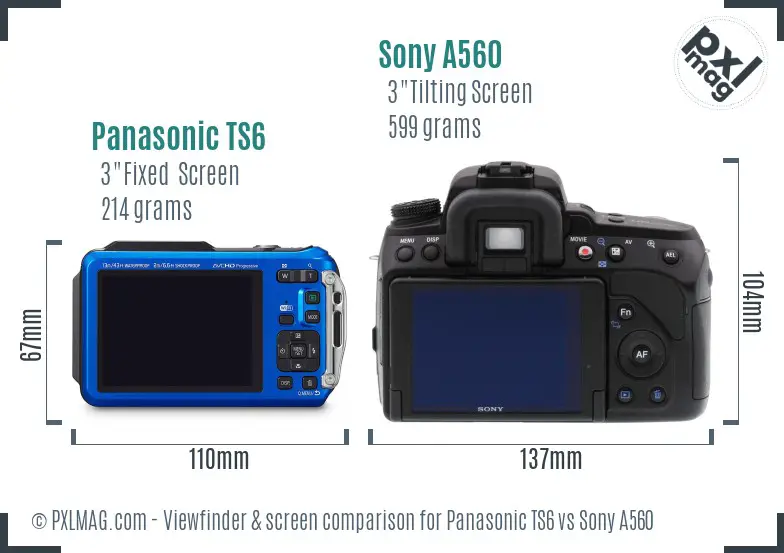 Panasonic TS6 vs Sony A560 Screen and Viewfinder comparison