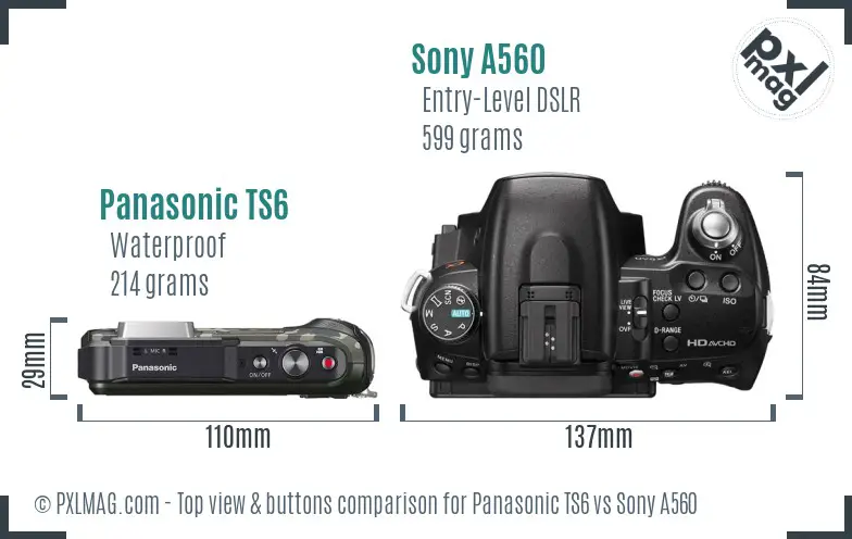 Panasonic TS6 vs Sony A560 top view buttons comparison