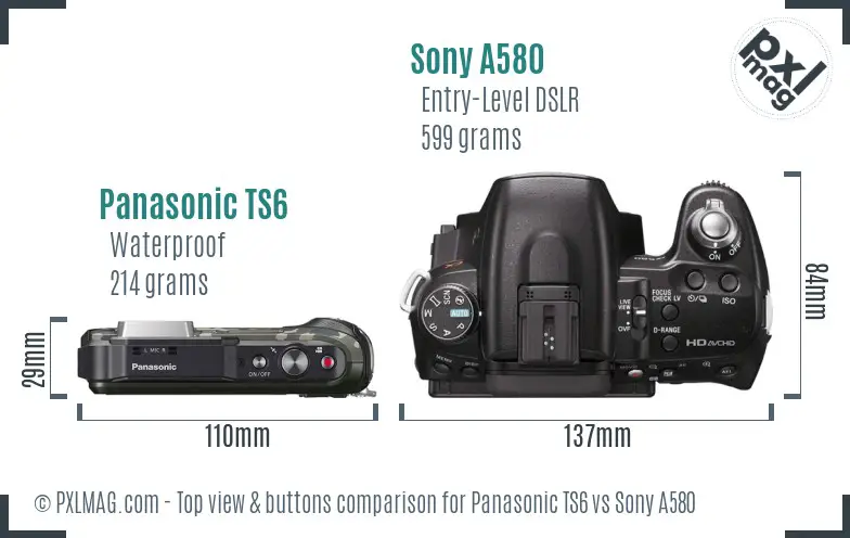Panasonic TS6 vs Sony A580 top view buttons comparison Panasonic TS6 vs Sony A580 top view buttons comparison