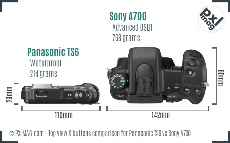 Panasonic TS6 vs Sony A700 top view buttons comparison Panasonic TS6 vs Sony A700 top view buttons comparison