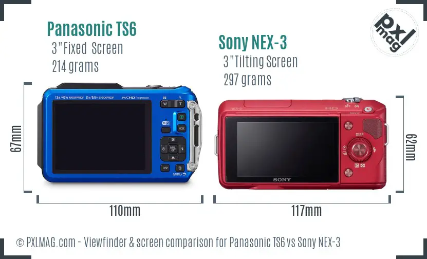 Panasonic TS6 vs Sony NEX-3 Screen and Viewfinder comparison