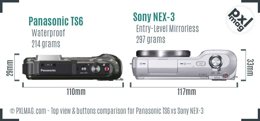 Panasonic TS6 vs Sony NEX-3 top view buttons comparison