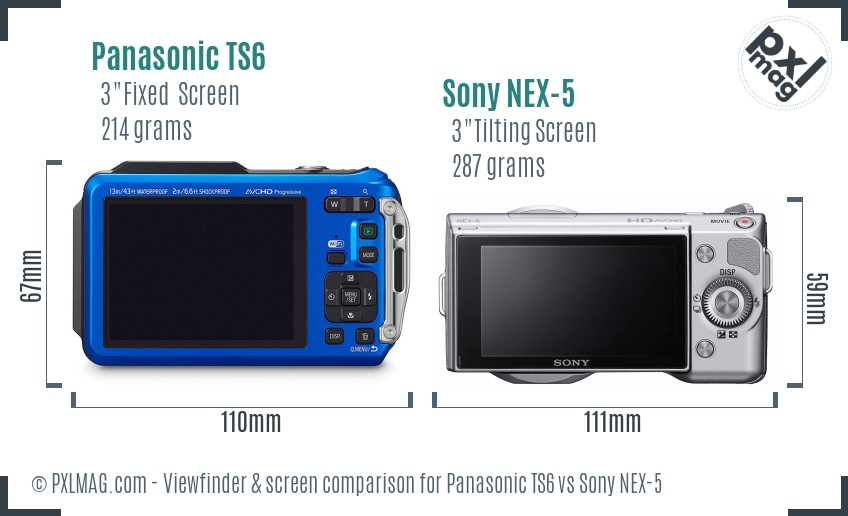 Panasonic TS6 vs Sony NEX-5 Screen and Viewfinder comparison