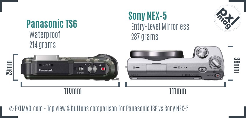 Panasonic TS6 vs Sony NEX-5 top view buttons comparison