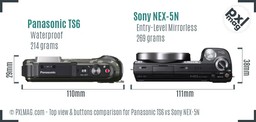 Panasonic TS6 vs Sony NEX-5N top view buttons comparison