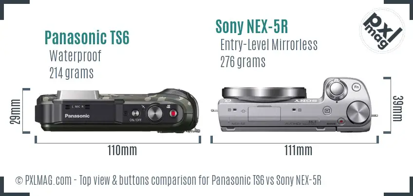 Panasonic TS6 vs Sony NEX-5R top view buttons comparison