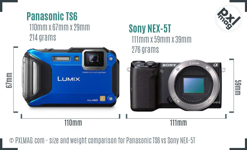 Panasonic TS6 vs Sony NEX-5T size comparison