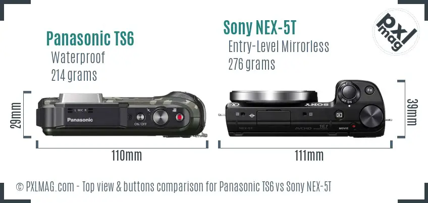 Panasonic TS6 vs Sony NEX-5T top view buttons comparison