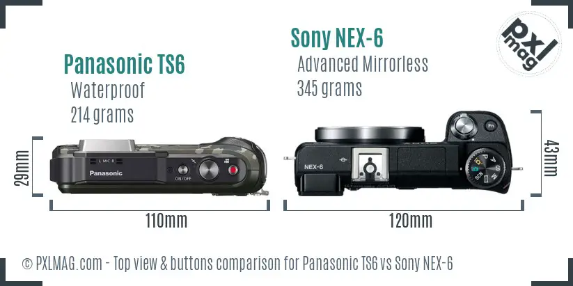 Panasonic TS6 vs Sony NEX-6 top view buttons comparison Panasonic TS6 vs Sony NEX-6 top view buttons comparison