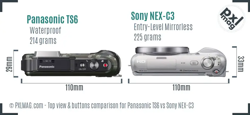 Panasonic TS6 vs Sony NEX-C3 top view buttons comparison Panasonic TS6 vs Sony NEX-C3 top view buttons comparison