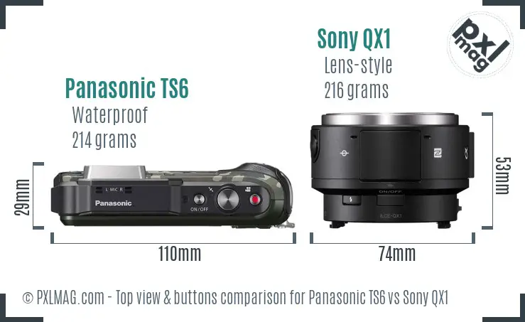 Panasonic TS6 vs Sony QX1 top view buttons comparison Panasonic TS6 vs Sony QX1 top view buttons comparison