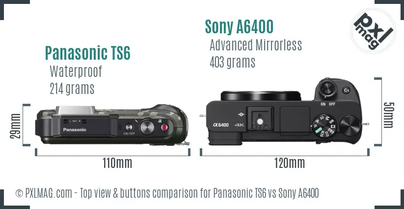 Panasonic TS6 vs Sony A6400 top view buttons comparison