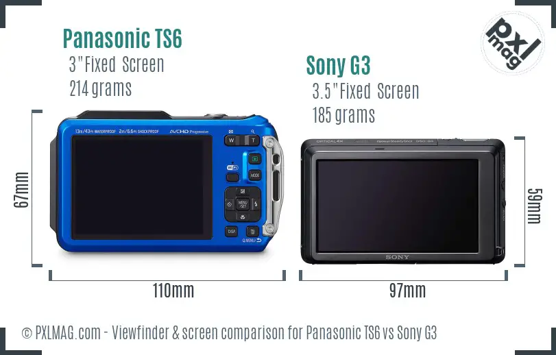 Panasonic TS6 vs Sony G3 Screen and Viewfinder comparison