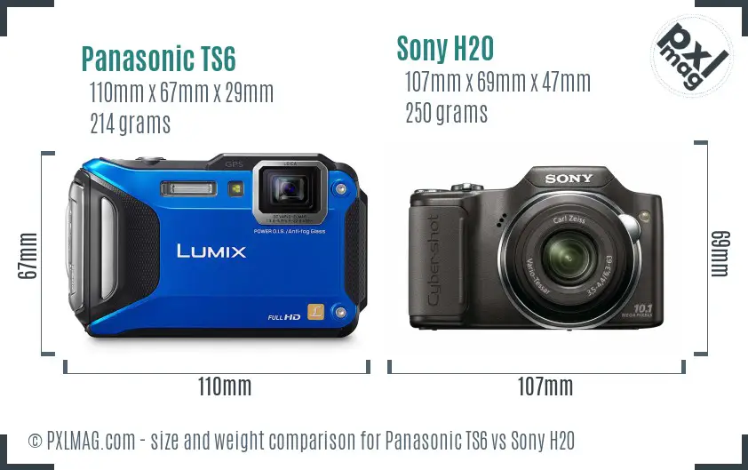 Panasonic TS6 vs Sony H20 size comparison
