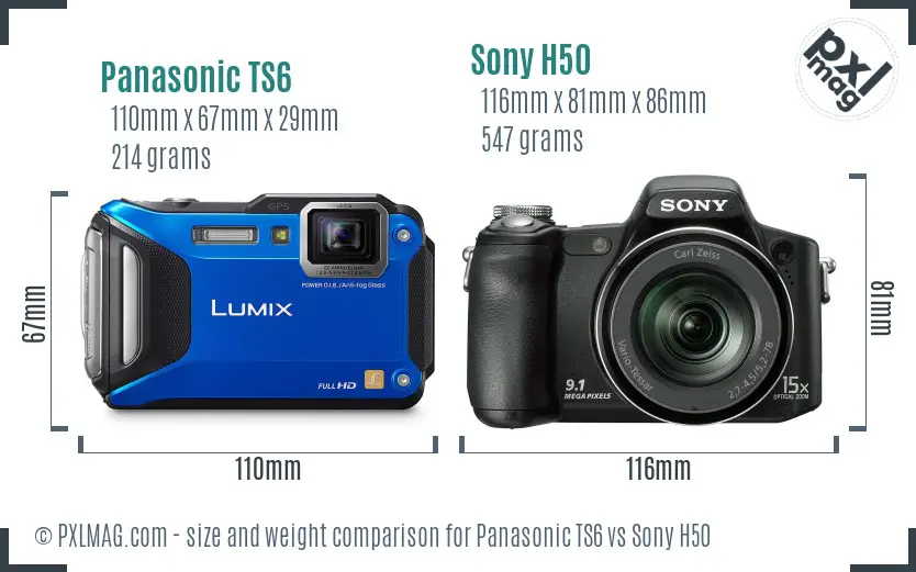 Panasonic TS6 vs Sony H50 size comparison