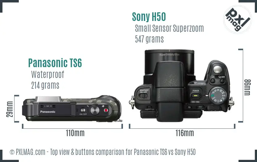 Panasonic TS6 vs Sony H50 top view buttons comparison