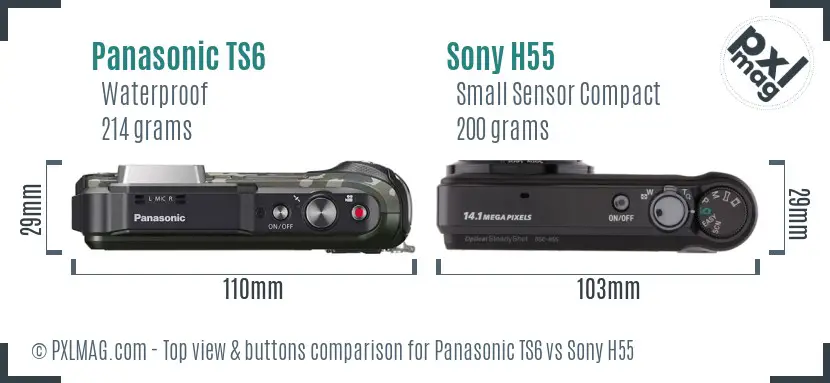 Panasonic TS6 vs Sony H55 top view buttons comparison