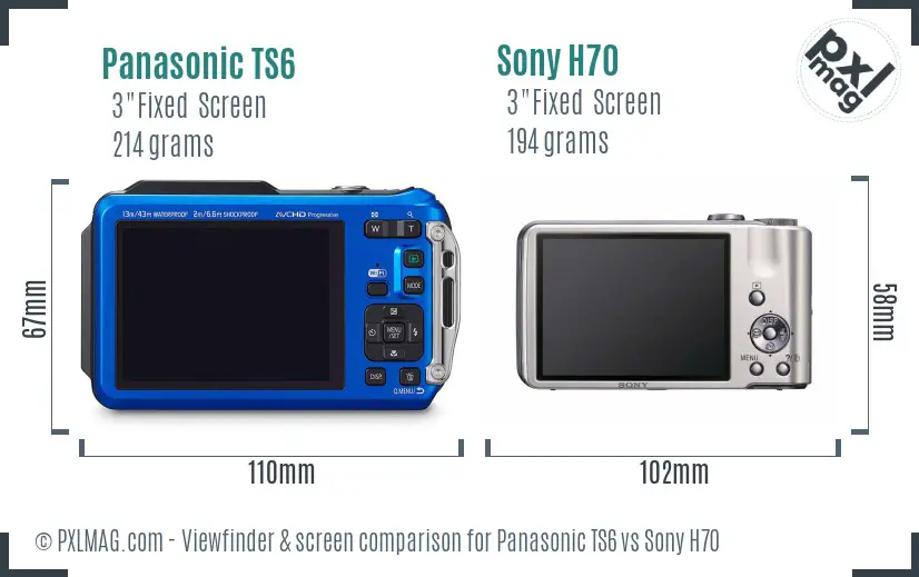 Panasonic TS6 vs Sony H70 Screen and Viewfinder comparison