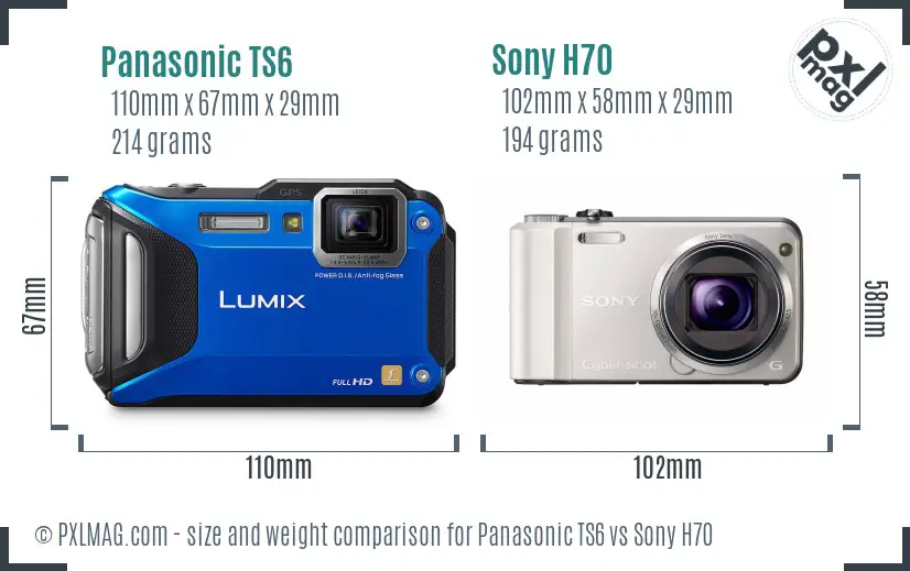 Panasonic TS6 vs Sony H70 size comparison