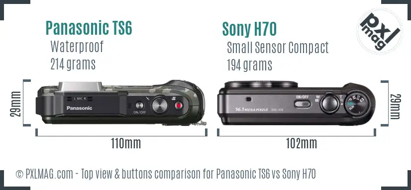 Panasonic TS6 vs Sony H70 top view buttons comparison