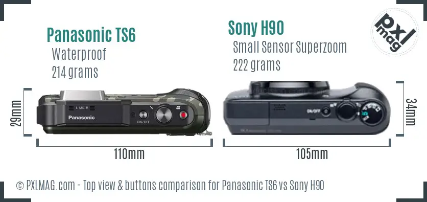 Panasonic TS6 vs Sony H90 top view buttons comparison Panasonic TS6 vs Sony H90 top view buttons comparison