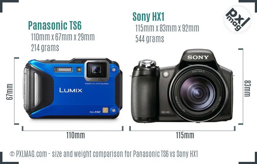 Panasonic TS6 vs Sony HX1 size comparison
