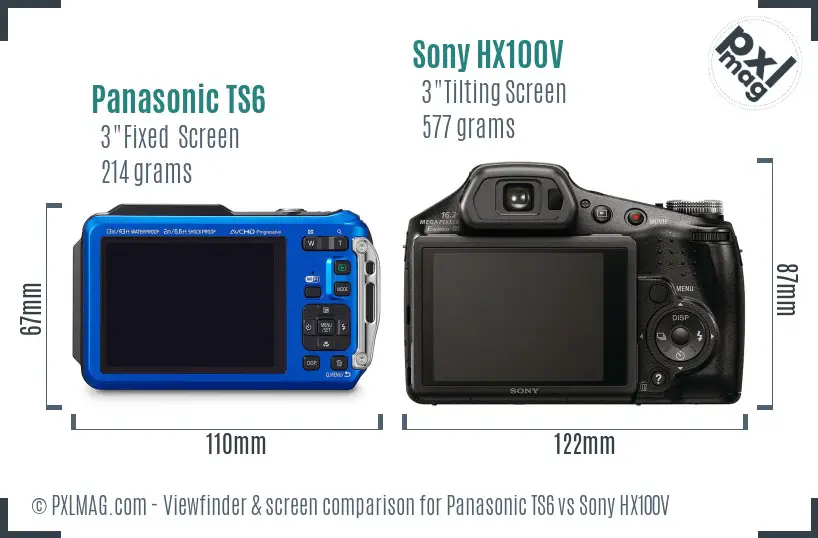 Panasonic TS6 vs Sony HX100V Screen and Viewfinder comparison