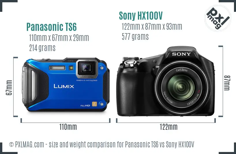 Panasonic TS6 vs Sony HX100V size comparison