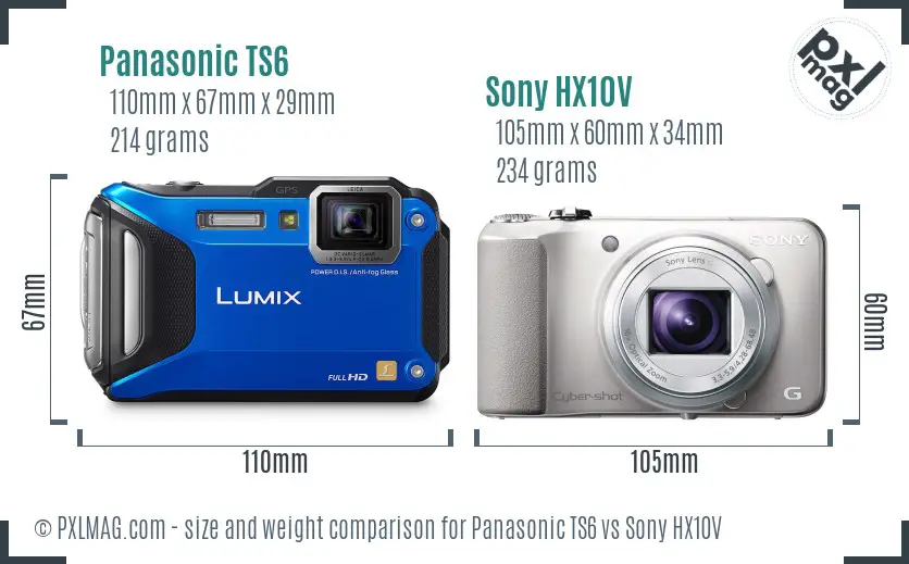 Panasonic TS6 vs Sony HX10V size comparison