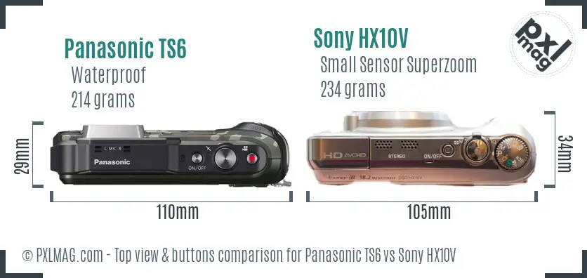 Panasonic TS6 vs Sony HX10V top view buttons comparison