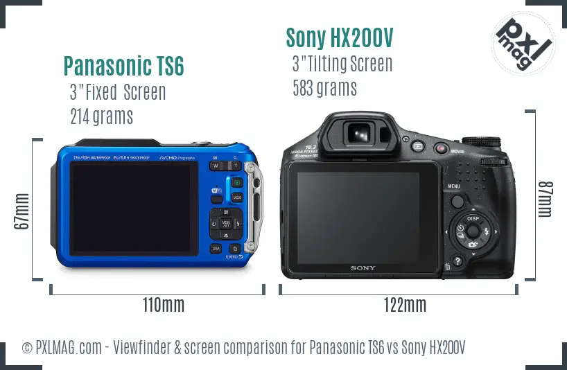 Panasonic TS6 vs Sony HX200V Screen and Viewfinder comparison