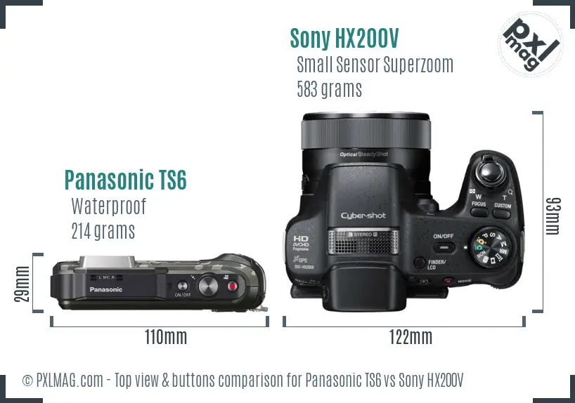 Panasonic TS6 vs Sony HX200V top view buttons comparison