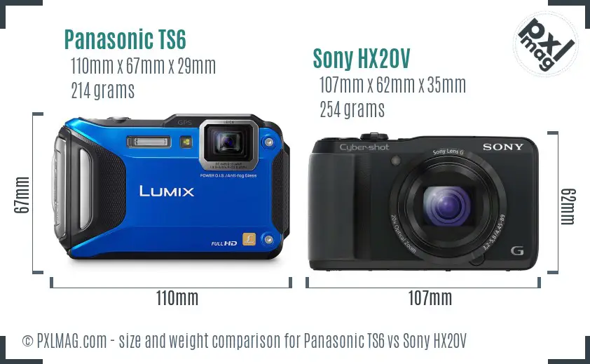 Panasonic TS6 vs Sony HX20V size comparison