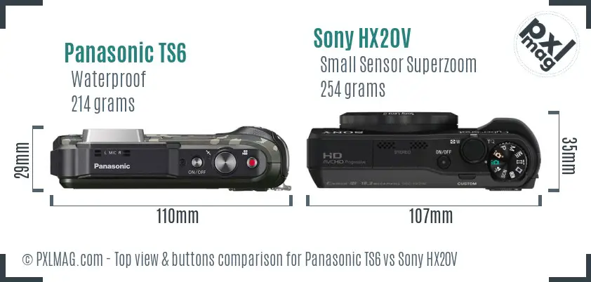 Panasonic TS6 vs Sony HX20V top view buttons comparison