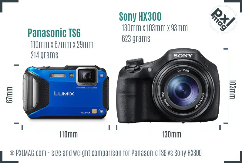 Panasonic TS6 vs Sony HX300 size comparison