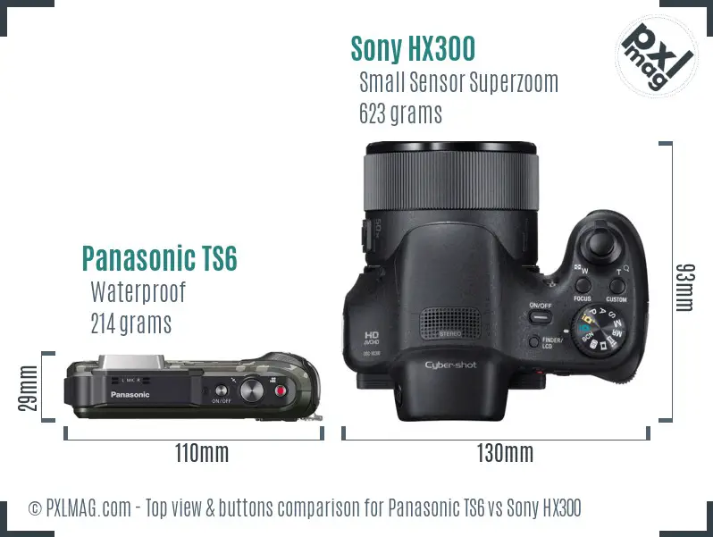 Panasonic TS6 vs Sony HX300 top view buttons comparison