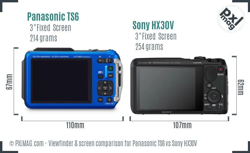 Panasonic TS6 vs Sony HX30V Screen and Viewfinder comparison
