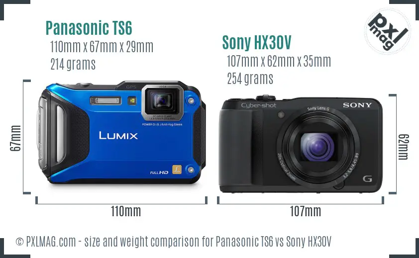Panasonic TS6 vs Sony HX30V size comparison