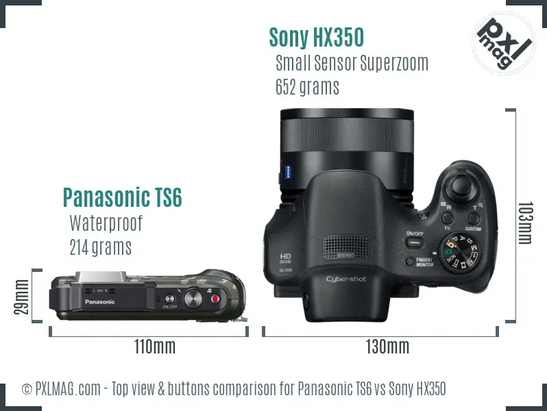Panasonic TS6 vs Sony HX350 top view buttons comparison Panasonic TS6 vs Sony HX350 top view buttons comparison