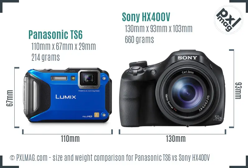 Panasonic TS6 vs Sony HX400V size comparison