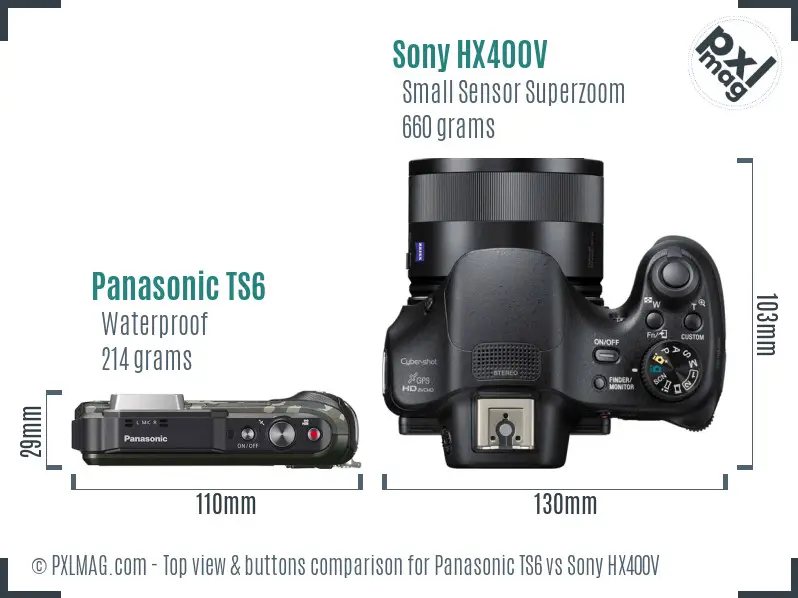 Panasonic TS6 vs Sony HX400V top view buttons comparison