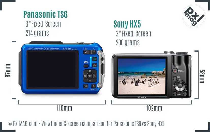 Panasonic TS6 vs Sony HX5 Screen and Viewfinder comparison